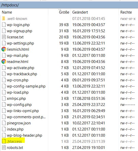 WinSCP htaccess Datei finden
