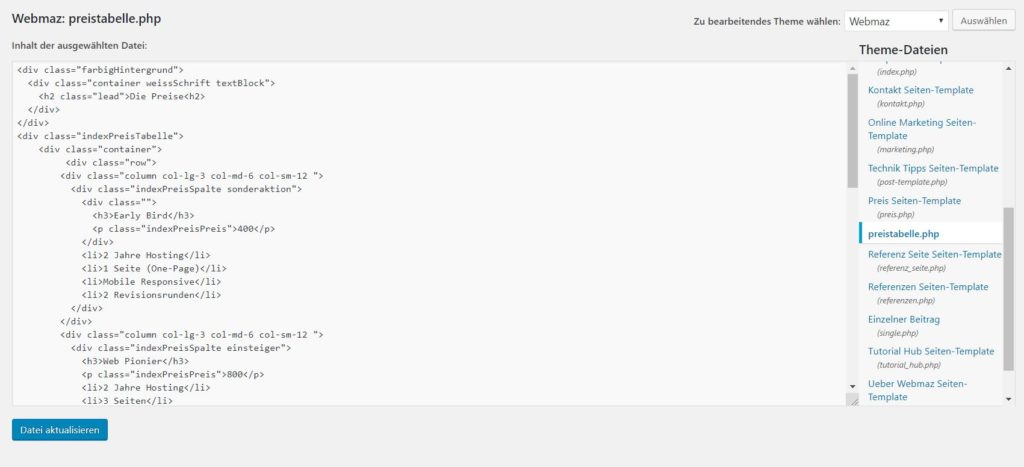 Wordpess Theme Bearbeiten für get_tempalte_part
