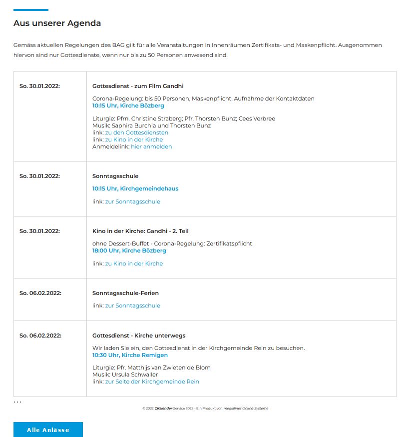 Kalender auf Boezber Website by Webmaz mit Ckalender